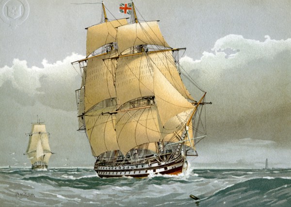 A 74 gun Royal Navy ship of the line, c1794 (c1890-c1893). Artist: William Frederick Mitchell