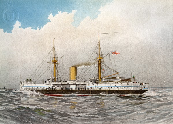 HMS 'Colossus', Royal Navy 2nd class battleship, c1890-c1893. Artist: William Frederick Mitchell