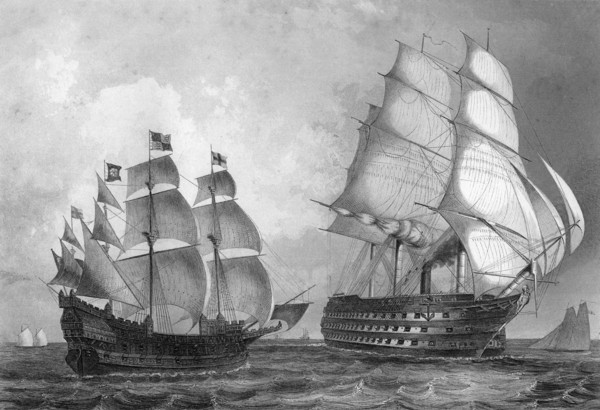 The 'Great Harry', man of war, the largest ship in the world during the reign of Henry VIII, c1857.Artist: T Sherratt
