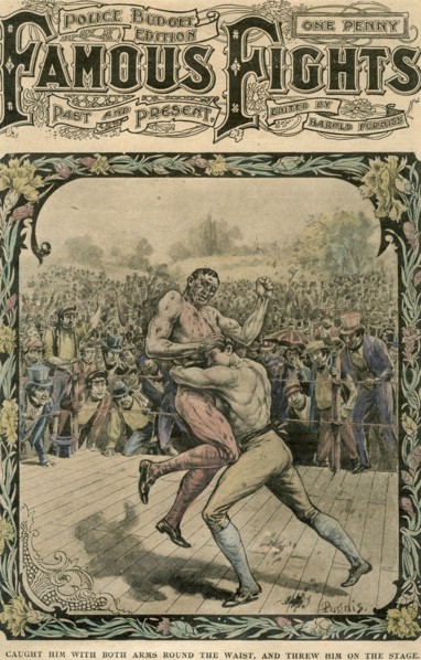 'Caught him with both arms round the waist, and threw him on the stage', c1890-c1909(?).Artist: Pugnis