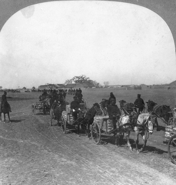Japanese military transportation train, Manchuria, 1906. Artist: Keystone View Company