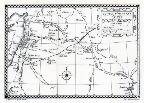 Railway and motor routes and pipelines, Syrian desert, 1937. Artist: Emery Walker Ltd