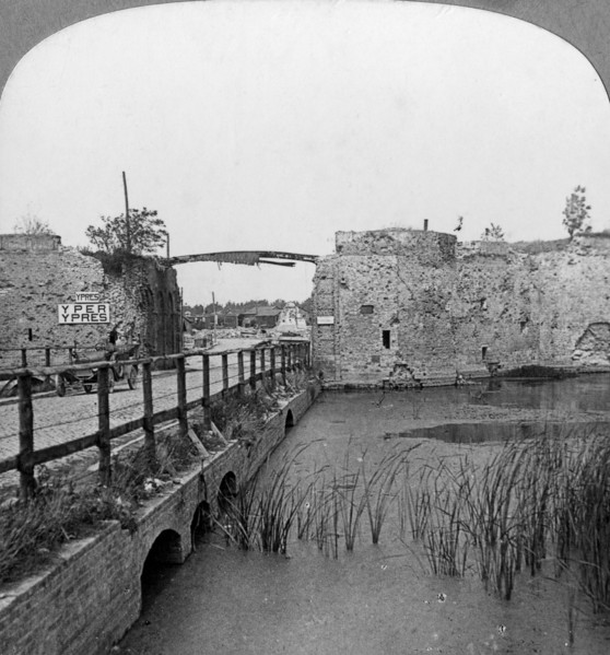 14th century ramparts and Lille Gate, Ypres, Belgium, World War I, c1914-c1918.  Artist: Realistic Travels Publishers