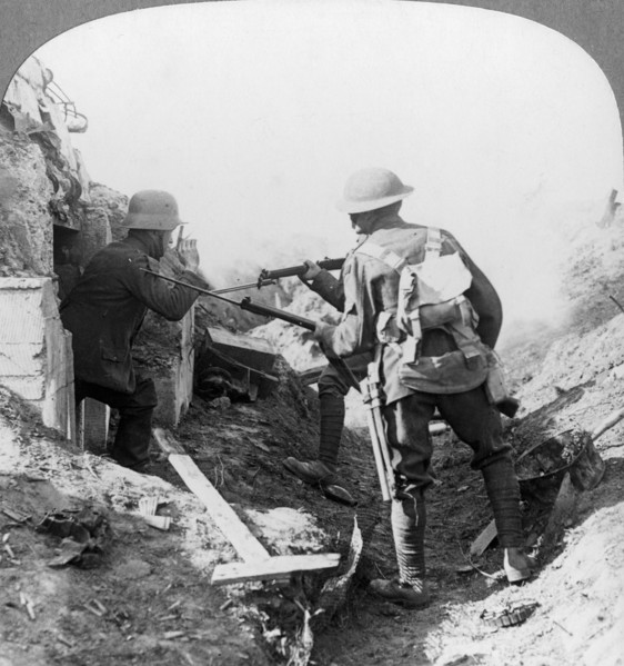 The capture of a German machine-gunner, Croisilles, France, World War I, c1917-c1918. Artist: Realistic Travels Publishers
