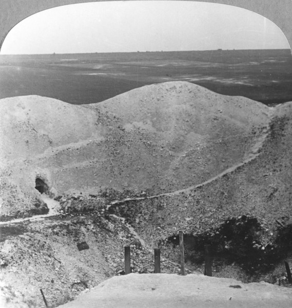 Mine crater at La Boiselle, the Somme, France, World War I, c1916-c1918. Artist: Realistic Travels Publishers