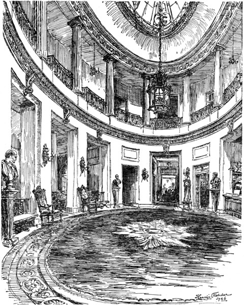 Entrance hall of the RAC clubhouse, Pall Mall, London, 1946. Artist: Hanslip Fletcher