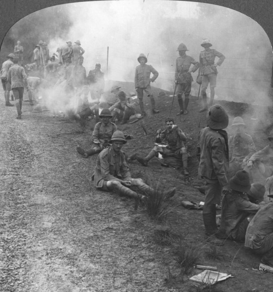 'Early morning camp fires and breakfast in the Persian Gulf', World War I, c1914-c1918. Artist: Realistic Travels Publishers