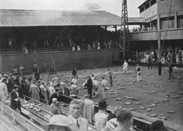 The cushion bombardment of No 1 Court, Davis Cup, Wimbledon, 1935. Artist: Planet News Ltd