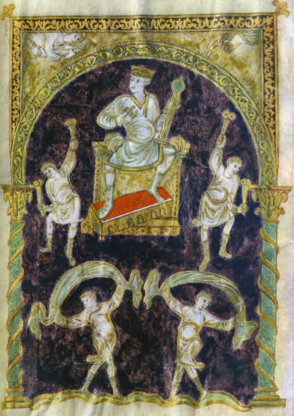 King David enthroned, dancers, end of 9th century (890-900), Abbey of St Gall. Artist: Unknown
