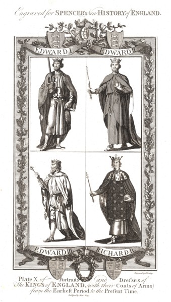 Portraits and Dresses of The Kings of England with coats of Arms, 1784 Artist: Wooding