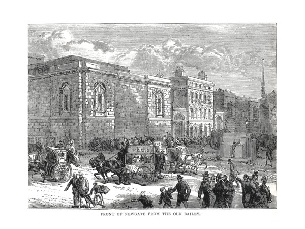 Front of Newgate from the Old Bailey, 1878. Artist: Unknown