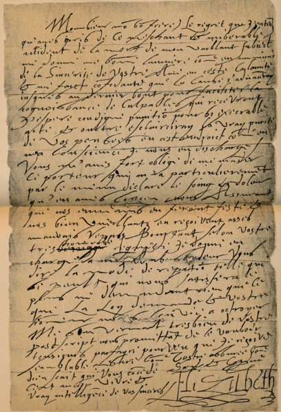 A letter from Queen Elizabeth I (1533-1603) to King Jmaes VI (1566-1625), 1898. Artist: James Stillie