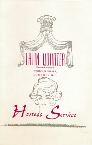 A taffif card for 'The Latin Quarter' nightclub in London's Leicester Square, c1969. Artist: Unknown
