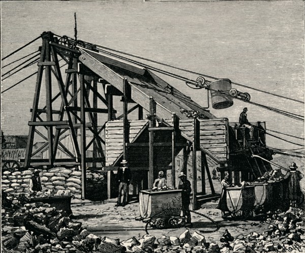 Kimbereley Diamond Mine: apparatus for raising the diamantiferous earth, 1896. Artist: Unknown