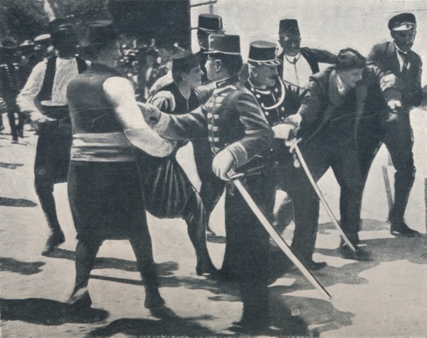 Arrest of Gavrilo Princip, assassin of Archduke Franz Ferdinand, 1914. Artist: Unknown
