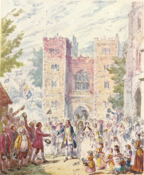 Randulph Crew's Marriage with Hilda at Lambeth Church, (1842), 1903. Artist: Unknown