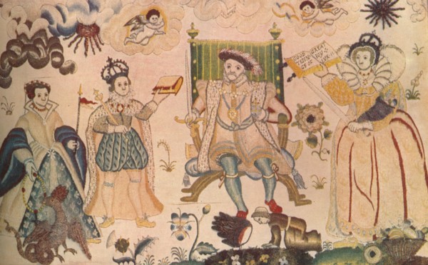 A tapestry featuring Henry VIII, Edward VI and Elizabeth I. Thought to be Elizabethan, (1914). Artist: Unknown