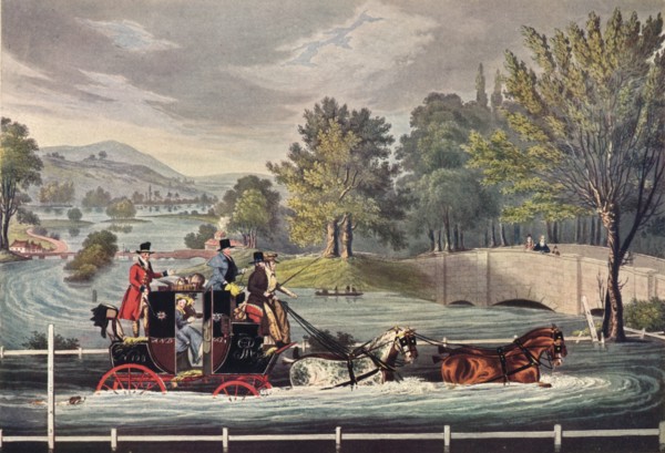 Mail Coach in a Flood, c1827, (1904). Artist: F Rosenbourg