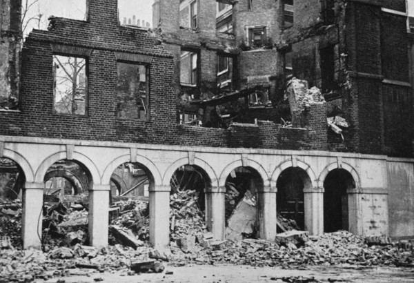 'The Cloisters in the Temple after having been wrecked by fire', 1941. Artist: Unknown.