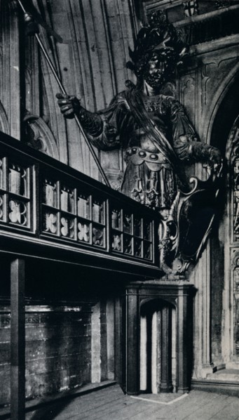 'Magog (Corineus), one of the two City giants burnt in the London Guildhall fire, 1940. Artist: Unknown.