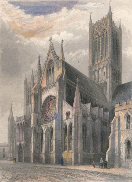 'Lincoln Cathedral - View of South Transept & Central Tower', 1836. Artist: Benjamin Winkles.