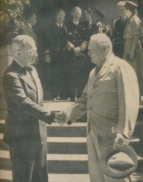 'Warm Handshake Between Premier and President', 1945. Artist: Unknown.