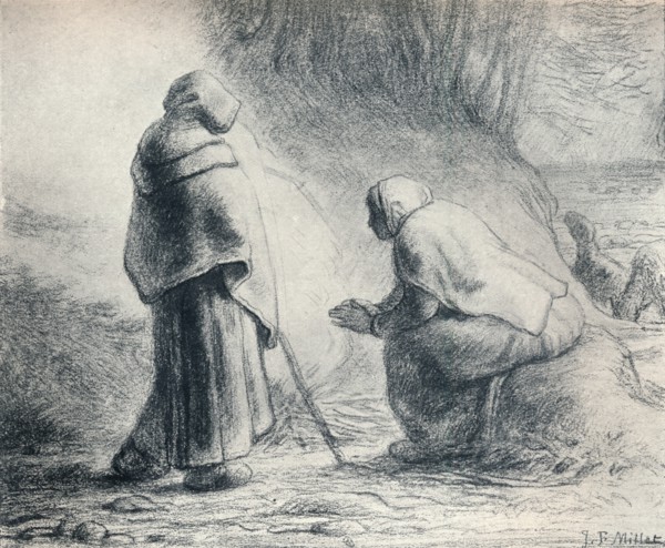 'Bergeres Se Chauffant', (Shepherds at a Fire), 19th century. Artist: Jean Francois Millet.