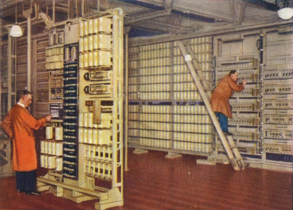 Automatic telephone exchange, 1938. Artist: Unknown.