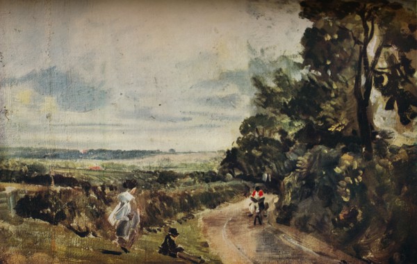 'A Country Road with Trees and Figures (recto); Willy Lott's House (verso)', c1830.