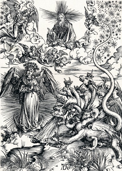 'The Woman Clothed with the Sun and the Seven-Headed Dragon', 1498 (1906). Artist: Albrecht Durer.