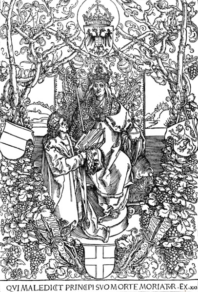 'Conrad Celtes Presenting His Book Quatuor Libri Amorum to Maximilian I', 1502 (1906). Artist: Albrecht Durer.