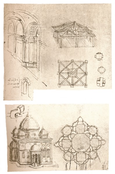 Two architectural drawings, c1472-c1519 (1883). Artist: Leonardo da Vinci.