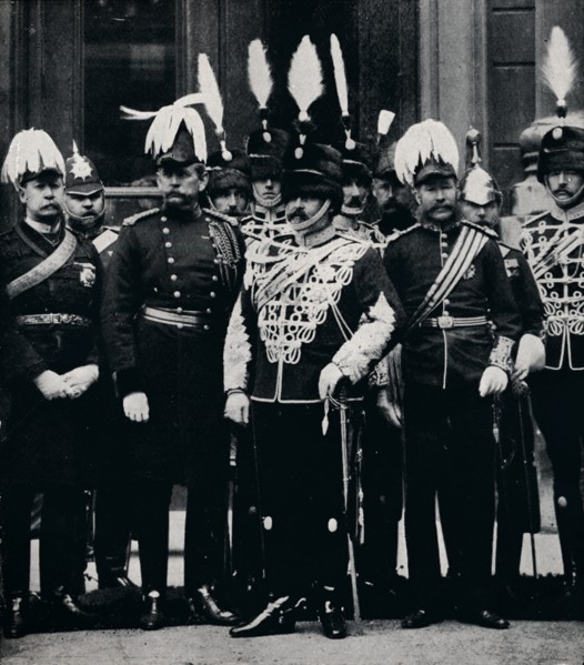 The future King Edward VIIand officers of the Queen's Own Oxfordshire Hussars, 1897 (1911). Creator: Hills and Saunders.