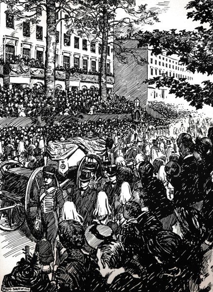 King Edward VII's last journey through London: the funeral cortege in Piccadilly, 1910 (1911). Creator: Byam Shaw.