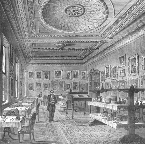 Dining Room of the Garrick Club, 1897. Artist: Unknown.