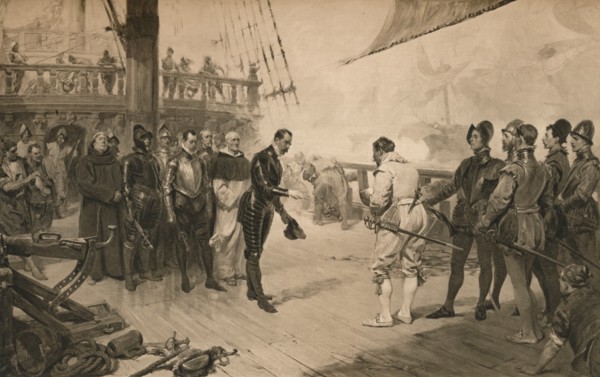 The surrender of Don Anton to Sir Francis Drake, 1 March 1579 (1905). Artist: Unknown.