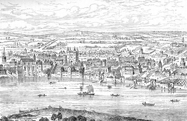 London from Temple Bar to Charing Cross, 1543 (1897) Artist: Anthonis van den Wyngaerde.