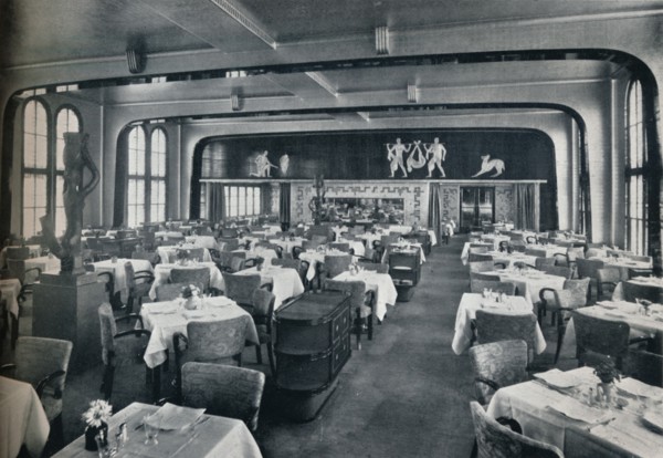 'First Class Dining Saloon on board Victoria', 1931. Artist: Unknown.
