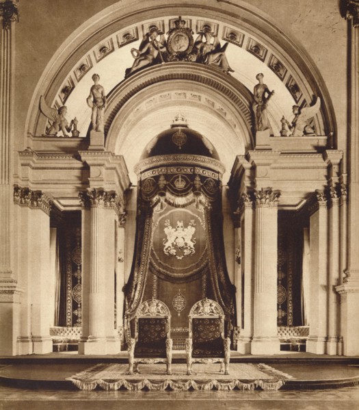 Thrones in the ballroom at Buckingham Palace, 1935. Artist: Unknown.