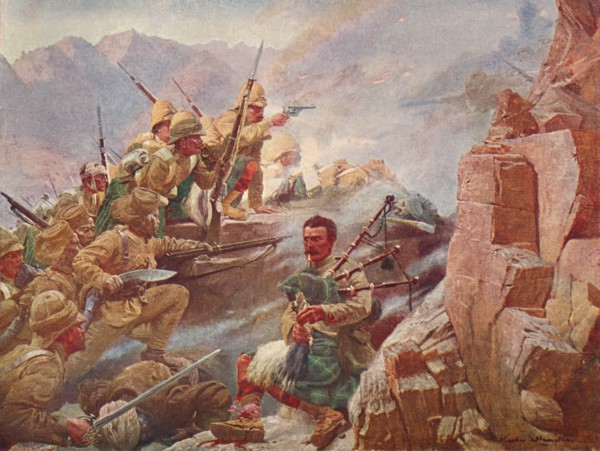 Storming of the Dargai Heights by the 1st Gordon Highlanders and the Gurkhas, 1897 (1906).  Artists: Vereker Monteith Hamilton, Unknown.