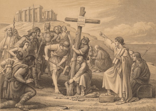 'The First Preaching of Christianity in Britain', c1900. Artist: John Easton.