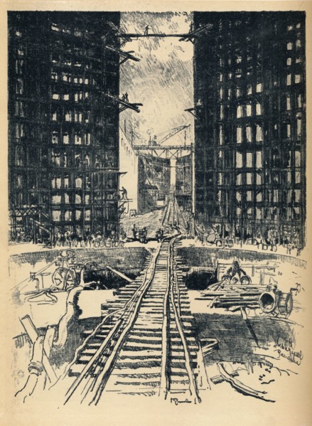 'The Gates of Pedro Miguel Lock', 1912. Artist: Joseph Pennell.