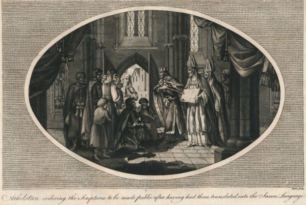 Athelstan ordering publication of the scriptures translated into Anglo-Saxon, 930s (1793). Artist: Unknown.