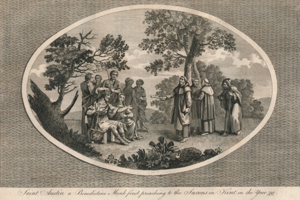 St Augustine, a Benedictine monk, first preaching to the Saxons in Kent, 597 (1793). Artist: Unknown.