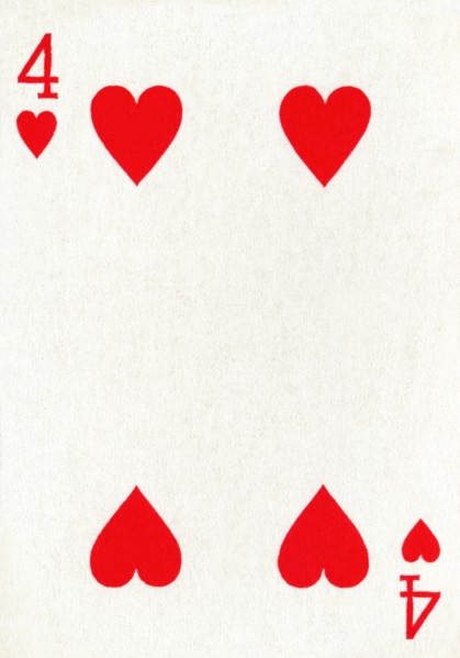 4 of Hearts from a deck of Goodall & Son Ltd. playing cards, c1940. Artist: Unknown.