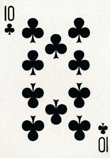 10 of Clubs from a deck of Goodall & Son Ltd. playing cards, c1940. Artist: Unknown.