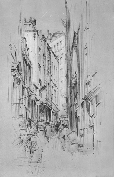 'Love Lane, showing the entrance to Wren's house on the left', c1902, (1903). Artist: Hedley Fitton.