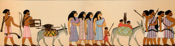 ''The Arrival of a Tribe of Semitic Nomads in Egypt', 1895 BC, (1903). Artist: Unknown.