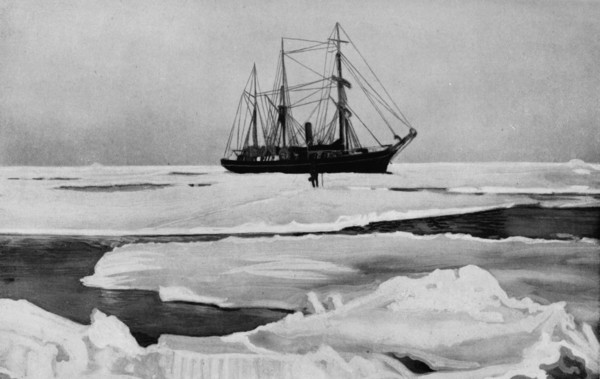 'The Nimrod Pushing Her Way Through Open Pack-Ice',  c1909, (1928). Artist: Unknown.