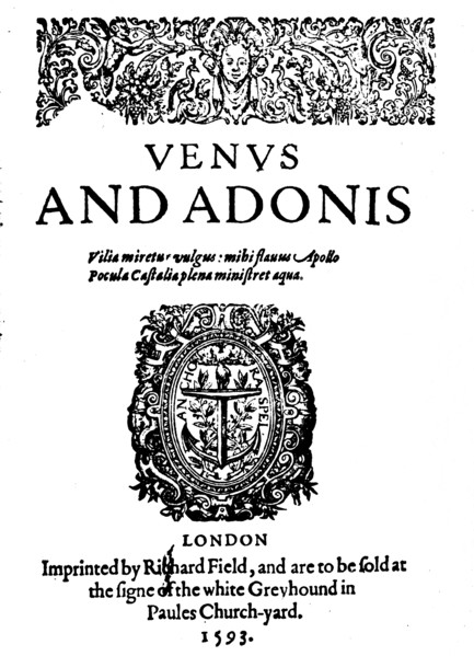 'Shakespeare's First Published Work - 1st Edition of Venus and Adonis', 1593, (1946). Artist: Unknown.